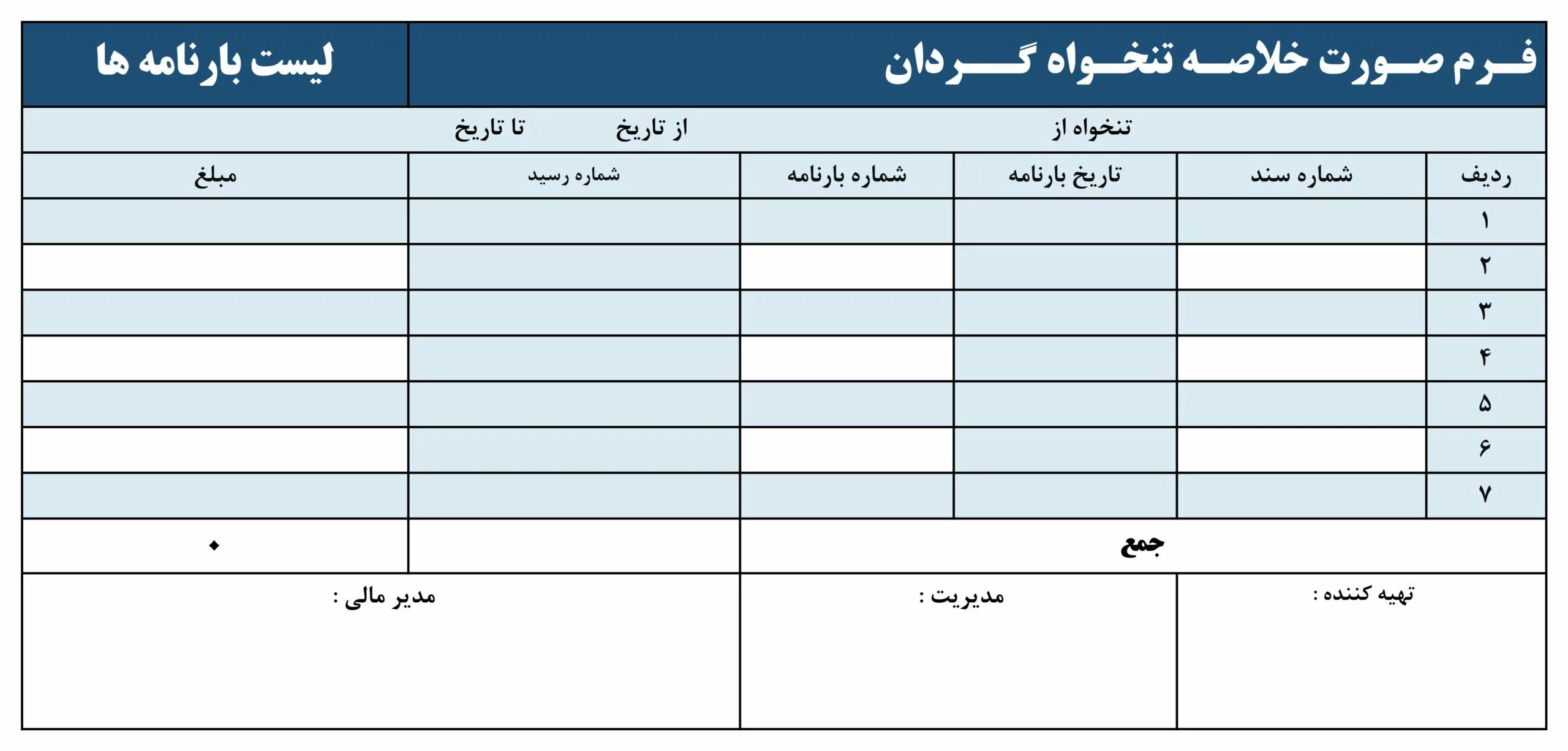 لیست بارنامه ها در صورت مغایرت تنخواه