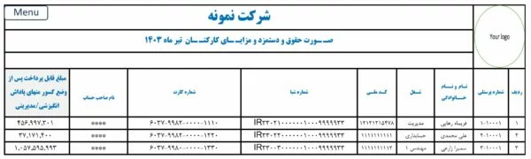 لیست پرداخت حقوق پیمانکاری منهای پاداش انگیزشی