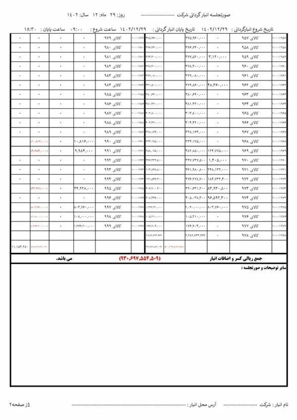 اکسل انبارگردانی ریالی