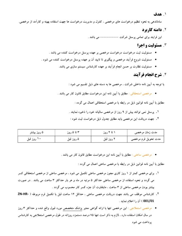 فرایند مرخصی پرسنل