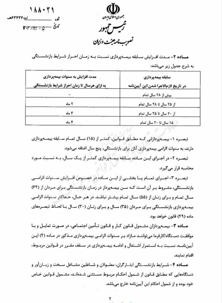 افزایش سنوات بازنشستگی